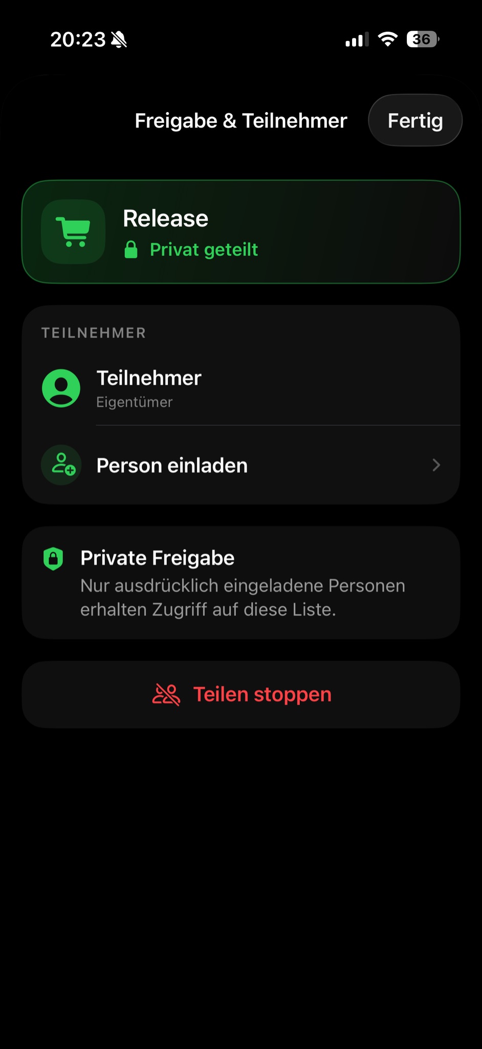 Private Freigabe einer ClearList-Liste